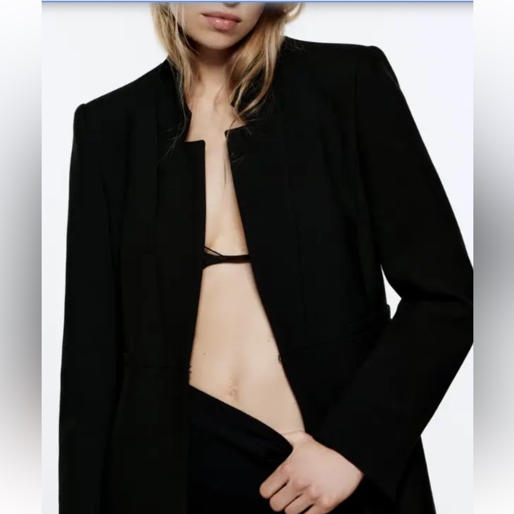 ZARA LONG INVERTED LAPEL FULLY LINED BLAZER FROCK COAT SOLID BLACK SIZE XS